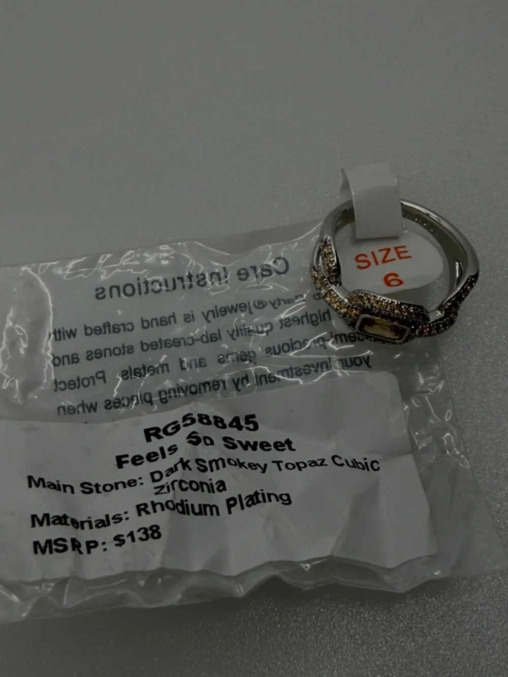 Silver-Tone Rectangular Citrine Halo Ring